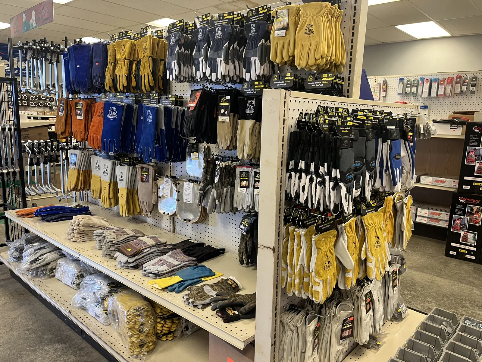 Rack of welding gloves