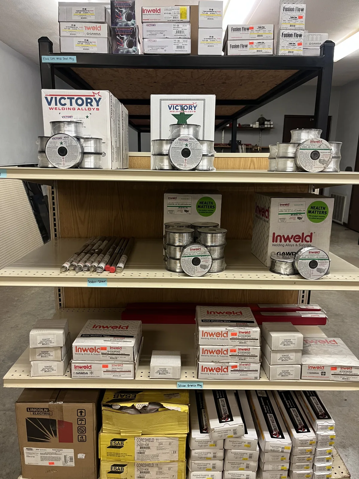 Racks of filler wire spools